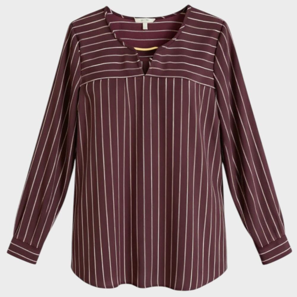 Maurices Medium Burgundy Striped Blouse Burgundy Red Polyester